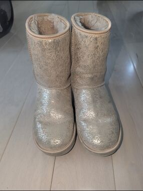 UGG Metallic Cream Gold Short Boot with Shearling